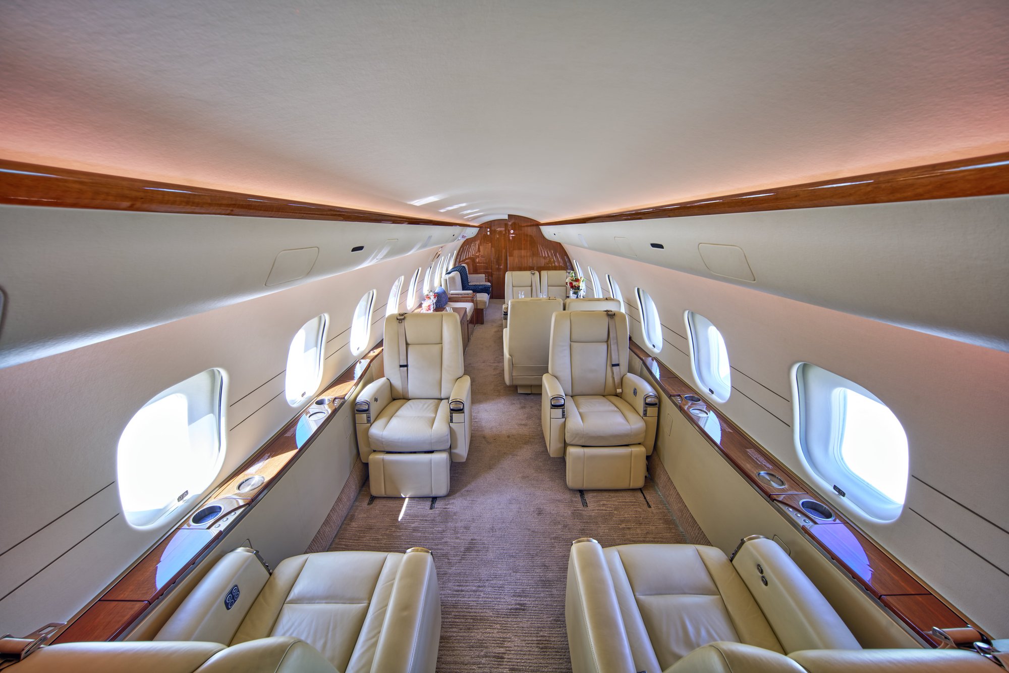 2007 Bombardier Global 5000 forward cabin, view looking aft toward the four-seat club seating