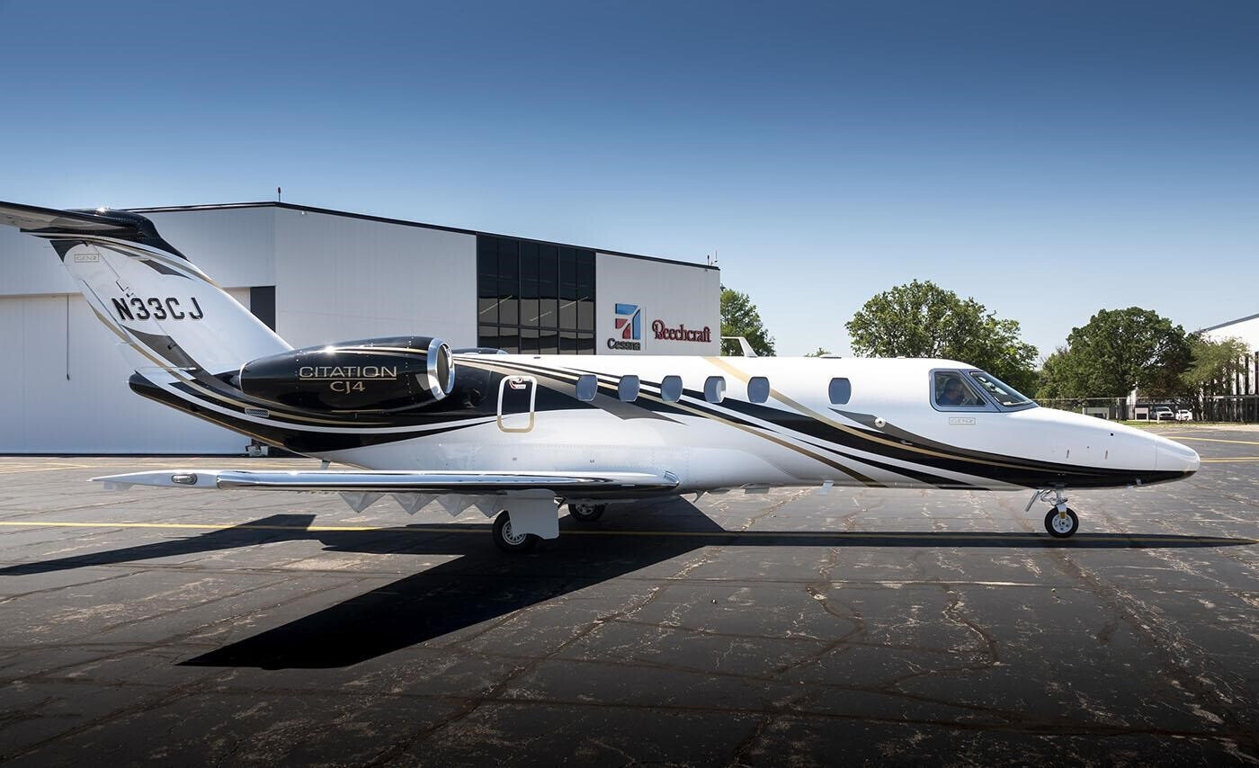 Exterior view of the sleek and modern 2023 Citation CJ4 Gen2 private jet.