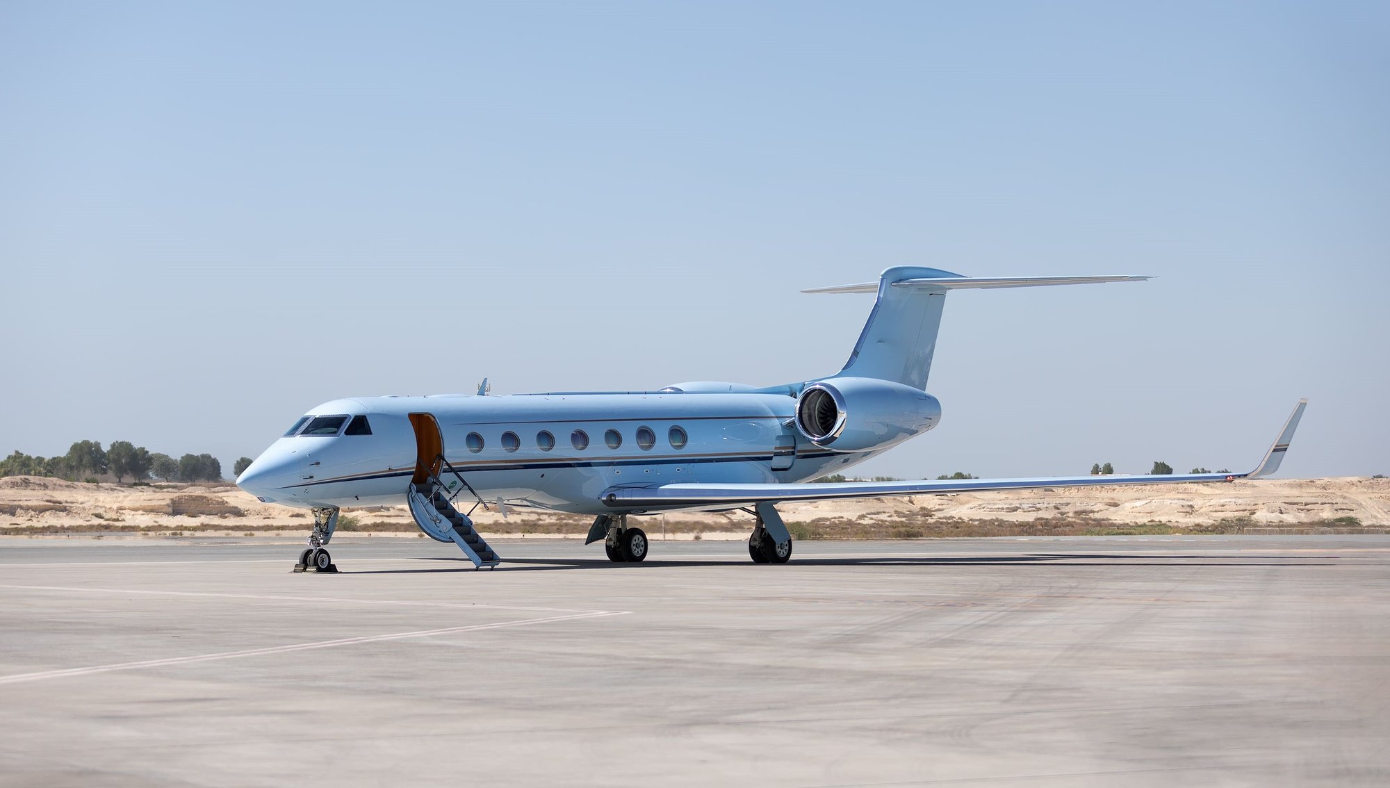 Impeccably maintained 2010 Gulfstream G550 finished in a refined light blue exterior, combining timeless elegance with intercontinental performance. Featuring sleek aerodynamic lines, signature oval windows, and powerful rear-mounted Rolls-Royce engines, this aircraft embodies sophistication and range — ready to deliver non-stop luxury travel for global business or leisure missions.