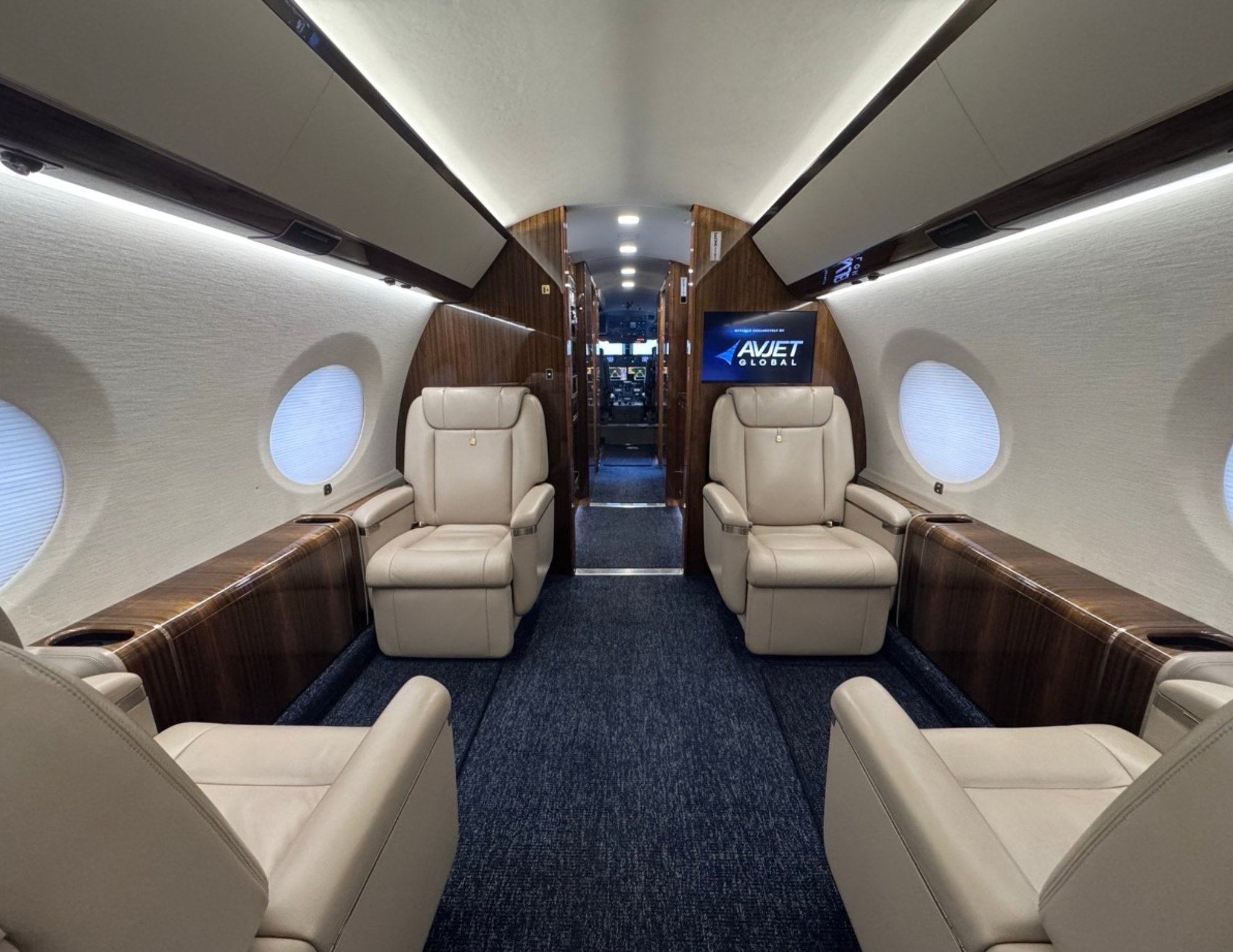 Forward cabin of a 2015 Gulfstream G650ER, view looking forward
