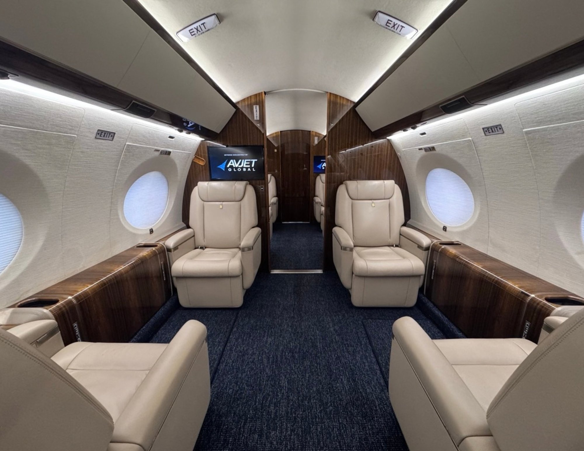 Forward cabin of a 2015 Gulfstream G650ER, view looking aft