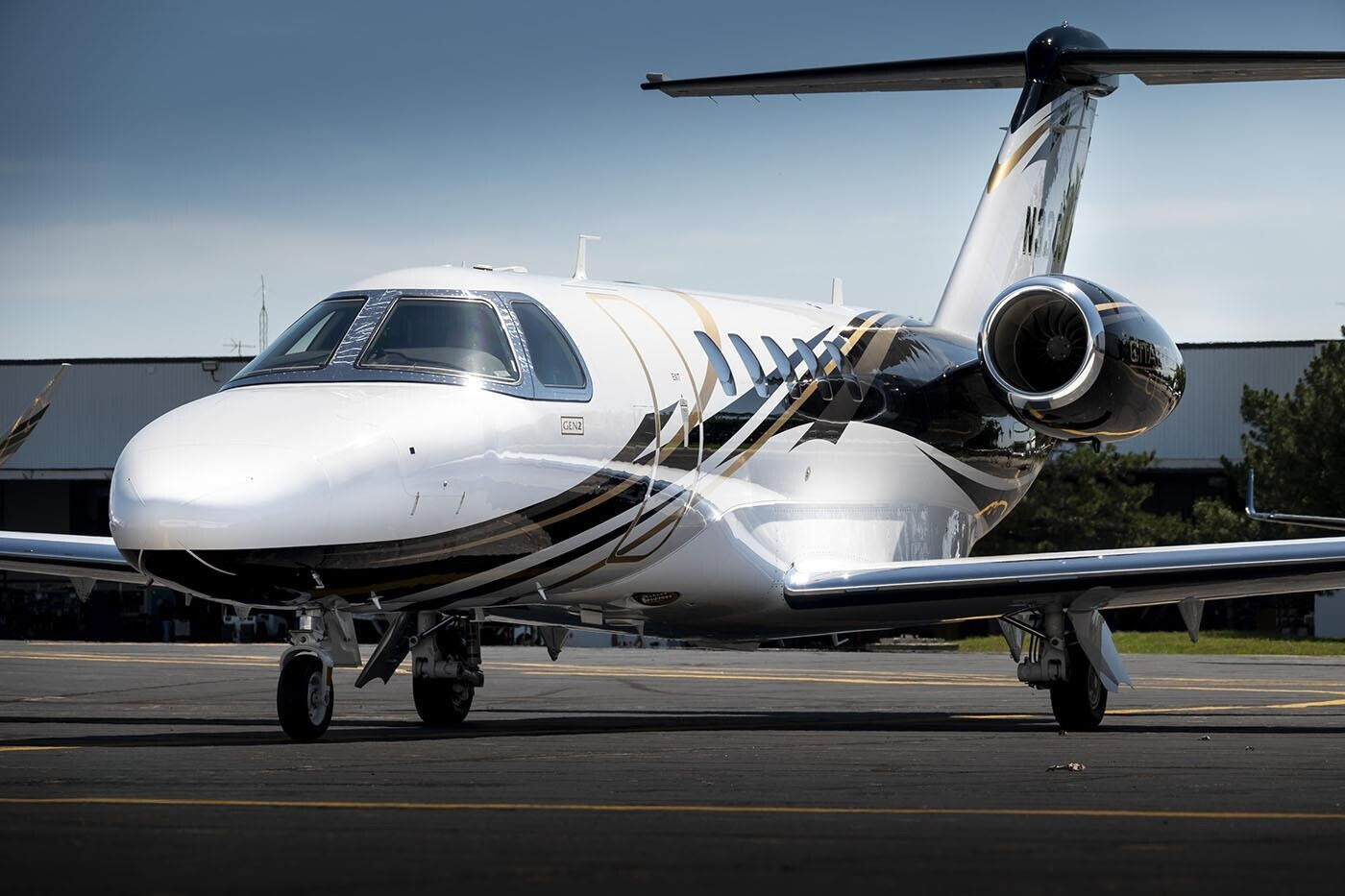 Exterior view of the sleek and modern 2023 Citation CJ4 Gen2 private jet.