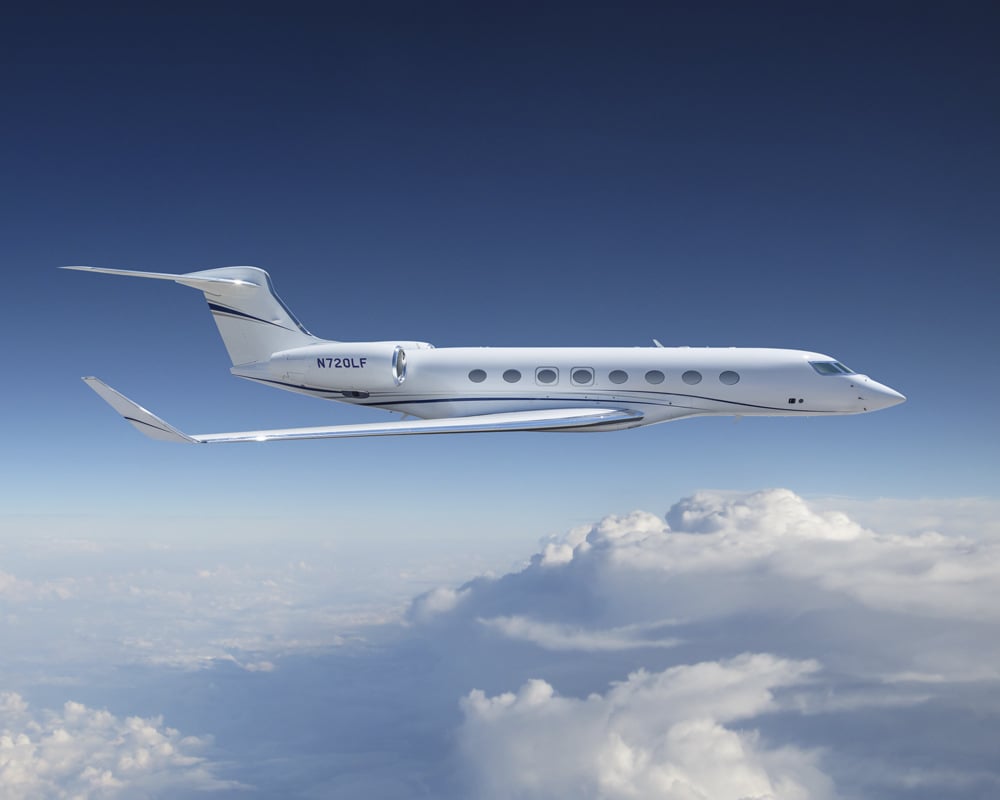 Gulfstream G650ER exterior view showcasing sleek design and advanced aerodynamic features. High-performance large cabin jet with luxury finishes.